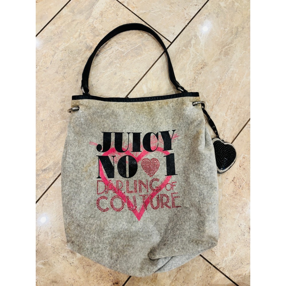 Vintage Juicy Couture Y2K Felted Tote Bag Darling of Couture Rhinestone Grey